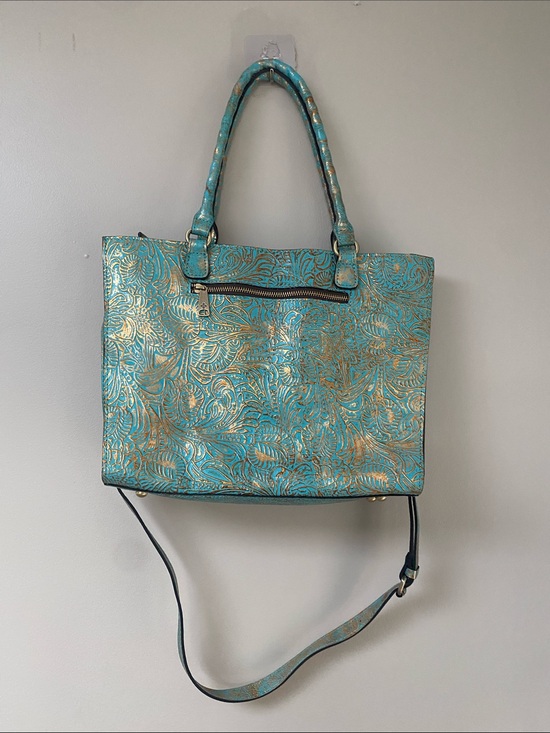 Patricia Nash Handbags - PATRICIA NASH Zancona Tooled Turquoise Leather Tote Bag Teal green Floral